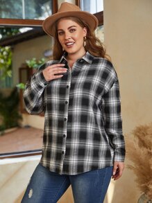 SHEIN LUNE Abrigo de cuadros ribete con fleco de hombros caídos - Blanco y Negro - Ver 4