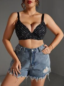 Plus Letter Graphic Underwire Bra - Black - View 1