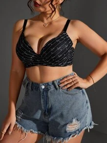 Plus Letter Graphic Underwire Bra - Black - View 4