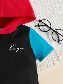 SHEIN Baby Colour Block Letter Graphic Hoodie - Multicolor - View 4