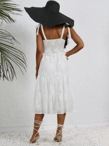 SHEIN VCAY Vestido de tirantes jacquard bajo con fruncido - Blanco - Ver 2