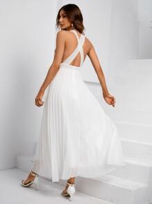 Aveloria 深V領交叉露背百褶下擺洋裝