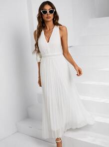 Aveloria 深V領交叉露背百褶下擺洋裝