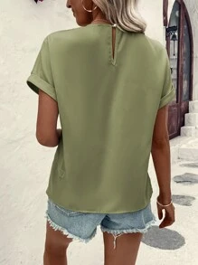 SHEIN LUNE Plicated Detail Dolman Sleeve Blouse - Green - View 2