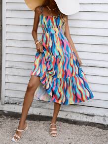 Aveloria Allover Print Ruffle Hem Cami Dress - Multicolor - View 4