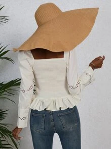 SHEIN VCAY Blusa con bordado floral escote corazón bajo con fruncido - Blanco - Ver 2