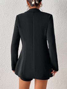 SHEIN Privé Lapel Neck Single Button Blazer & Asymmetrical Hem Skort - Black - View 2