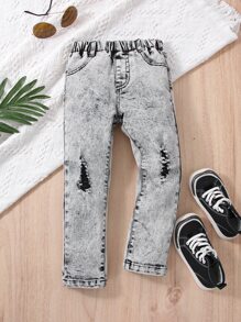 Toddler Boys Ripped Straight Leg Jeans - Light Grey - View 1