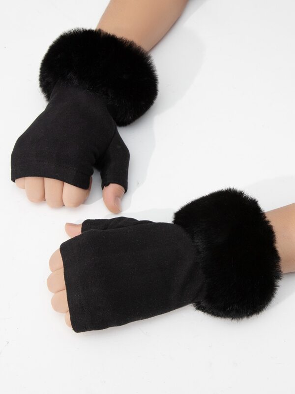 Fuzzy Trim Fingerless Gloves SHEIN USA