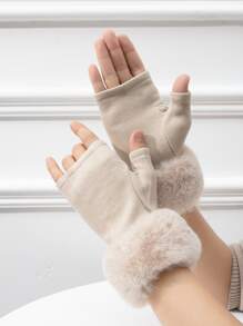 Guantes sin dedo ribete lanudo - Caqui - Ver 1