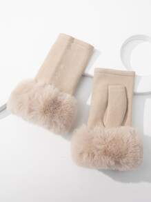 Guantes sin dedo ribete lanudo - Caqui - Ver 3