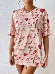 SHEIN Unity Heart & Letter Graphic Drop Shoulder Tee - Pink - View 6