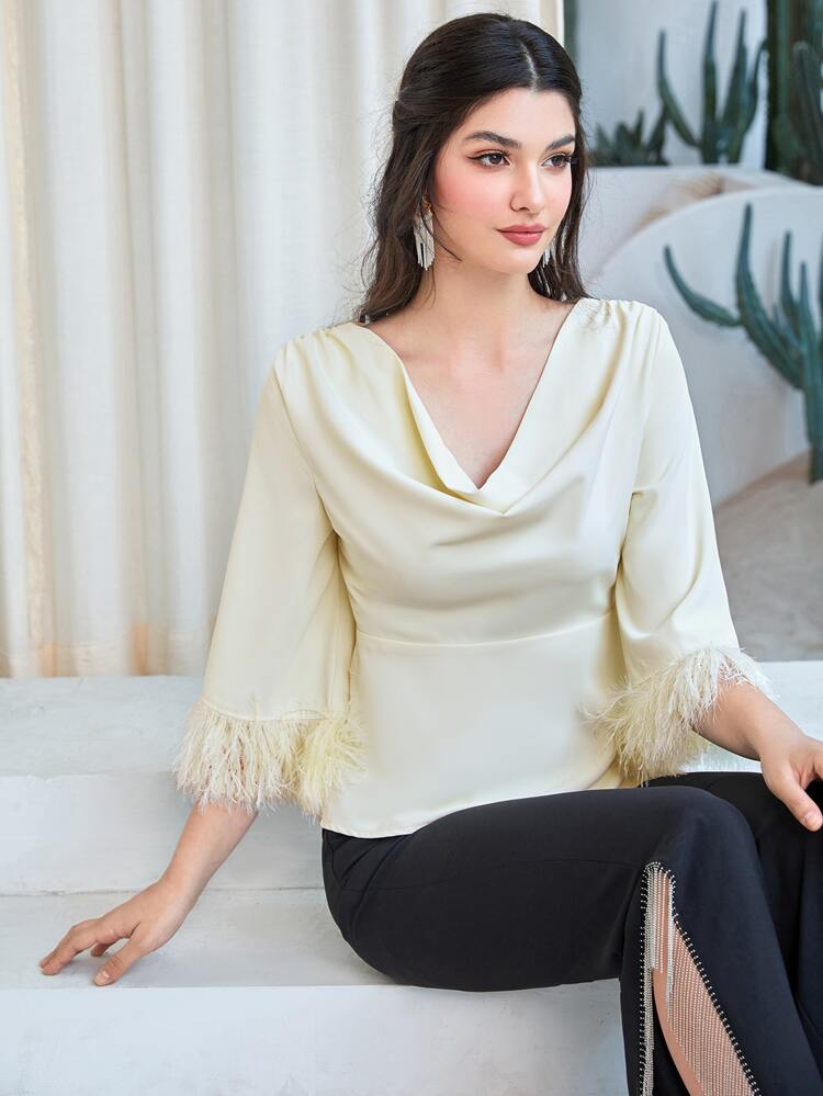 Fringe Trim Solid Blouse