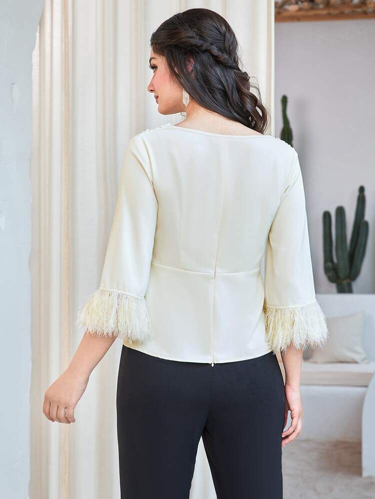 Fringe Trim Solid Blouse