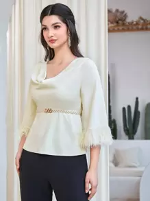 Modelyn 流蘇邊素色襯衫 - 杏色 - 查看 3