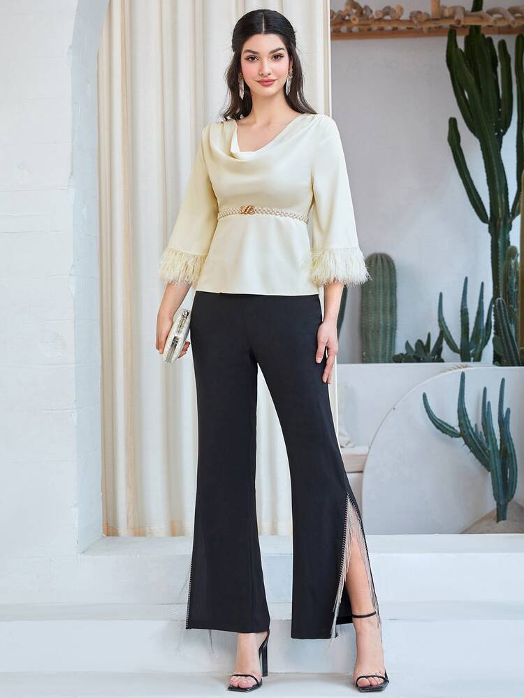 Fringe Trim Solid Blouse