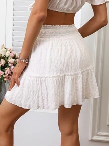 Breezaya Frill Trim Shirred Detail Ruffle Hem Skirt Vacation Beach Outfits Women - White - View 2