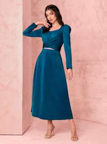 Modelyn Top crop de cuello cuadrado & Falda - Agua verde azul - Ver 4