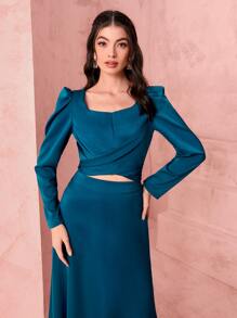 Modelyn Top crop de cuello cuadrado & Falda - Agua verde azul - Ver 5