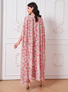 Seusyu Solid Tube Dress & Allover Floral Print Coat - Red - View 2