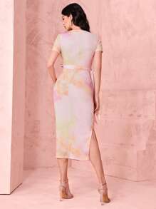 Modelyn 紮染側打結下擺開叉連衣裙 - 彩色 - 查看 2