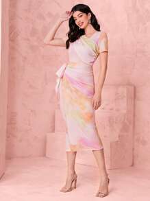 Modelyn 紮染側打結下擺開叉連衣裙 - 彩色 - 查看 3