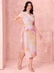 Modelyn 紮染側打結下擺開叉連衣裙 - 彩色 - 查看 4