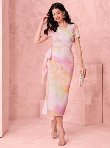Modelyn 紮染側打結下擺開叉連衣裙 - 彩色 - 查看 5