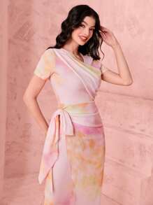 Modelyn 紮染側打結下擺開叉連衣裙 - 彩色 - 查看 6