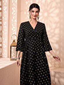 Divindia Polka Dot Wrap Front Dress - Multicolor - View 3