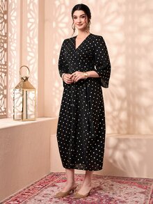 Divindia Polka Dot Wrap Front Dress - Multicolor - View 4