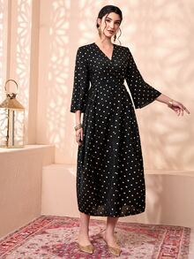 Divindia Polka Dot Wrap Front Dress - Multicolor - View 5