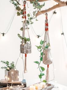 1pc Woven Plant Hanger - Beige - View 1