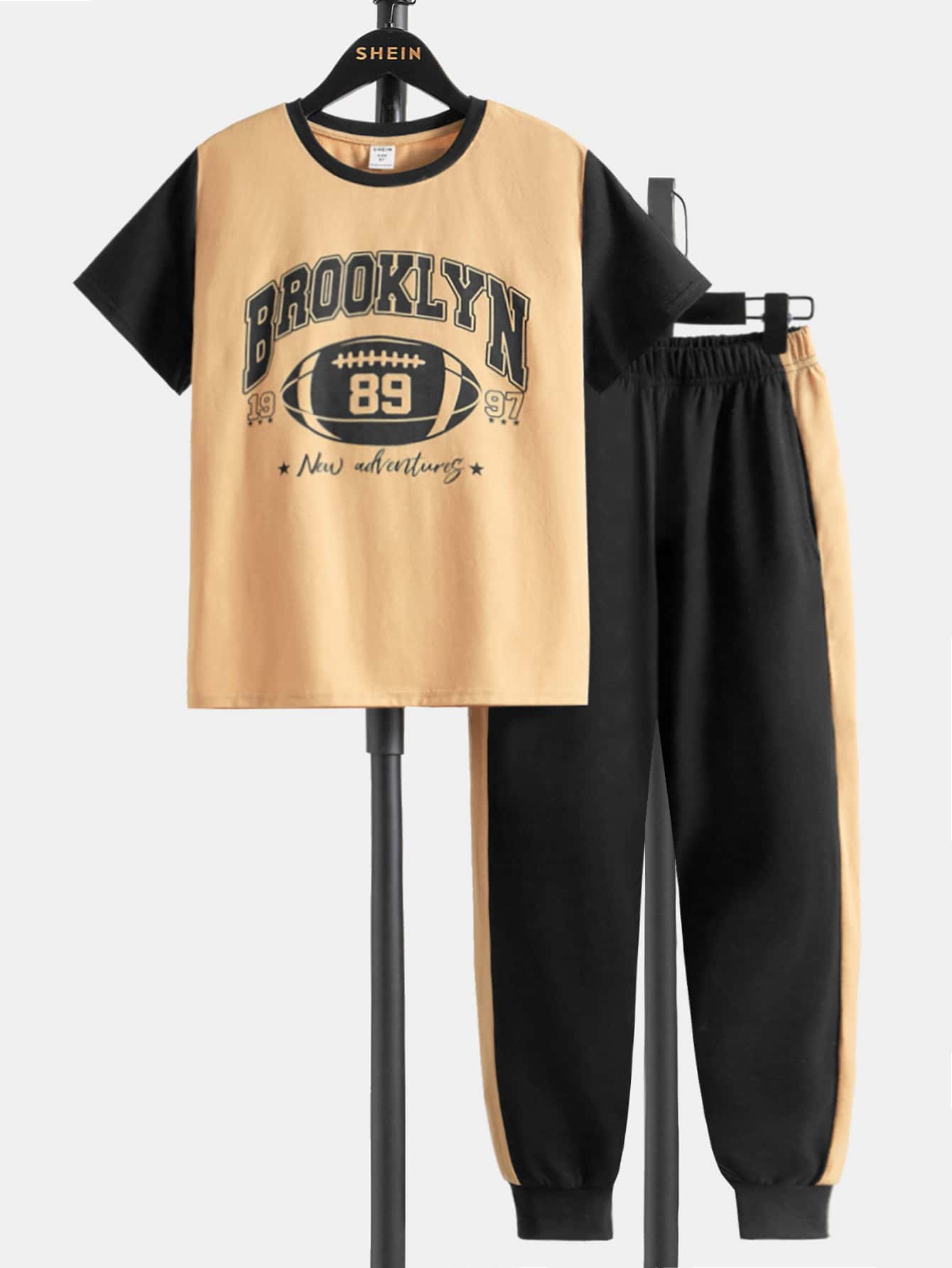 SHEIN Boys Letter Graphic Two Tone Tee & Joggers - Multicolor - View 1