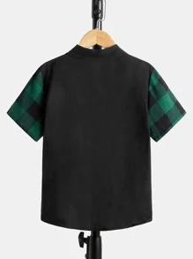 SHEIN Boys Plaid Print Button Front Shirt - Black - View 2