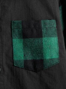 SHEIN Boys Plaid Print Button Front Shirt - Black - View 4