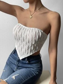 SHEIN Privé Hanky Hem Tube Top - White - View 1