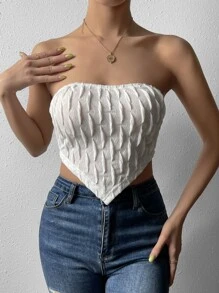 SHEIN Privé Hanky Hem Tube Top - White - View 3