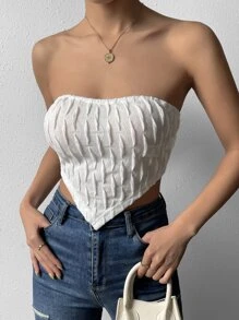 SHEIN Privé Hanky Hem Tube Top - White - View 4
