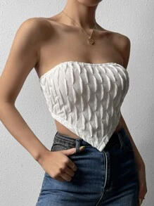 SHEIN Privé Hanky Hem Tube Top - White - View 6