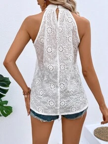 Breezaya Blusa con bordado con ojal de espalda con abertura de ojo