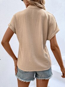 SHEIN LUNE 缺口領蝙蝠袖襯衫 - 杏色 - 查看 2