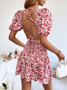 Soleia 印花繫帶後背繫帶連衣裙 - 彩色 - 查看 1