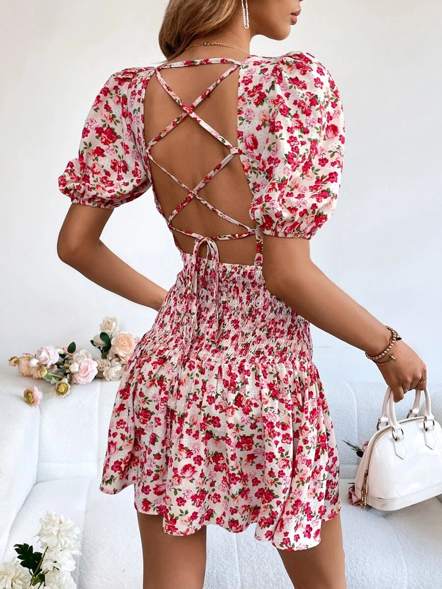 Soleia 印花繫帶後背繫帶連衣裙 - 彩色 - 查看 1