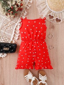 Bebé Mono con estampado de corazón de hombros con cordón bajo con fruncido - Rojo - Ver 2