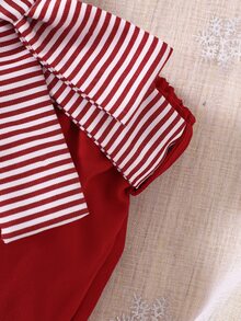 Bebé Shorts con blusa de rayas de hombros descubiertos ribete con fruncido - Rojo y blanco - Ver 6