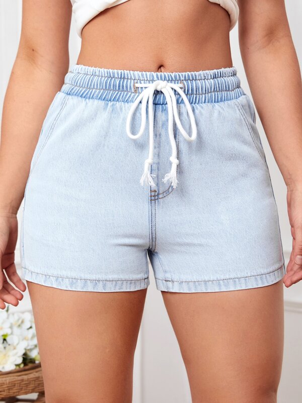 Drawstring Waist Denim Shorts SHEIN USA