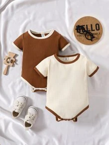 Baby 2pcs Contrast Binding Bodysuit - Multicolor - View 1