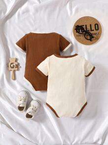 Baby 2pcs Contrast Binding Bodysuit - Multicolor - View 2