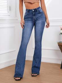 SHEIN Tall Flare Leg Jeans - Medium Wash - View 5